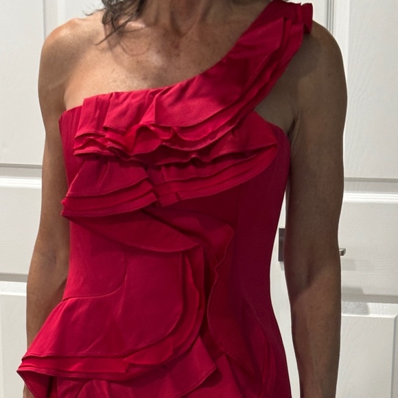 BCBGMaxAzria "Jonesy" One-shoulder Ruffled Mini Dress - Ruby Red Size 0 - Picture 5 of 17